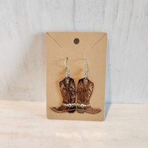 Western Boot Earrings in Brown and Silver